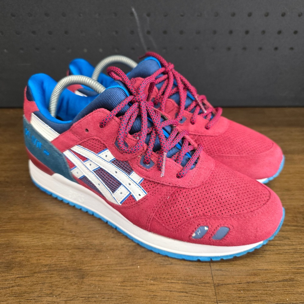 Asics Gel Lyte III Sneakers Mens 8.5 Red Blue H30QK Suede‎ Perforated Retro
